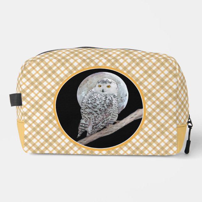 Snowy Owl and Moon Painting Original Wild Bird Art Dopp Kit (Front)