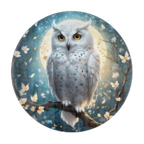 Snowy Owl And Moon With Sparkle, Cutting Board