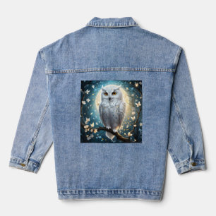 Snowy Owl And Moon With Sparkle, Denim Jacket