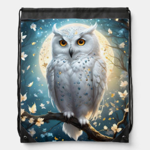 Snowy Owl And Moon With Sparkle, Drawstring Bag