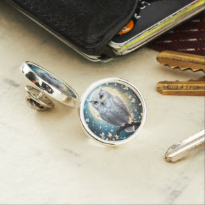 Snowy Owl And Moon With Sparkle, Lapel Pin