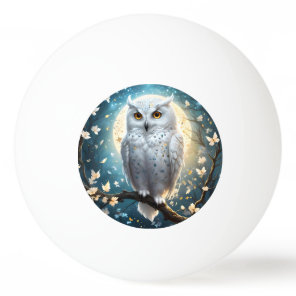 Snowy Owl And Moon With Sparkle, Ping Pong Ball