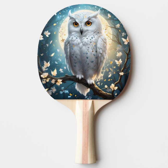 Snowy Owl And Moon With Sparkle, Ping Pong Paddle (Front)
