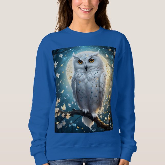 Snowy Owl And Moon With Sparkle, Sweatshirt (Front)