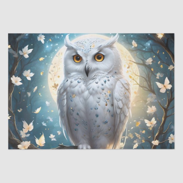 Snowy Owl And Moon With Sparkle, Tissue Paper (Front)