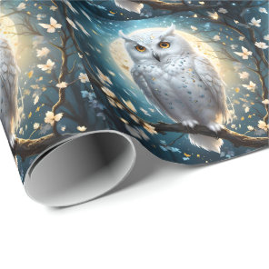 Snowy Owl And Moon With Sparkle, Wrapping Paper