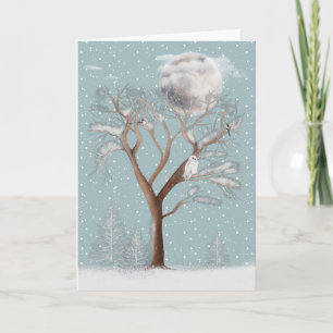 Snowy Owl and Winter Moon Holiday Card
