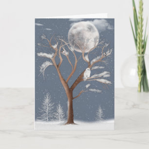 Snowy Owl and Winter Moon Holiday Card