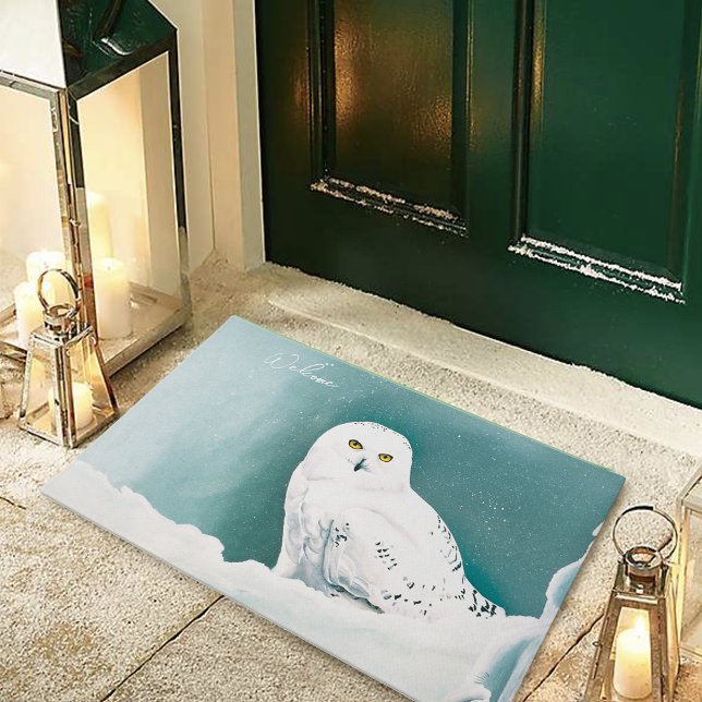 Snowy Owl Arctic Winter Sky Snow Teal Doormat (Creator Uploaded)
