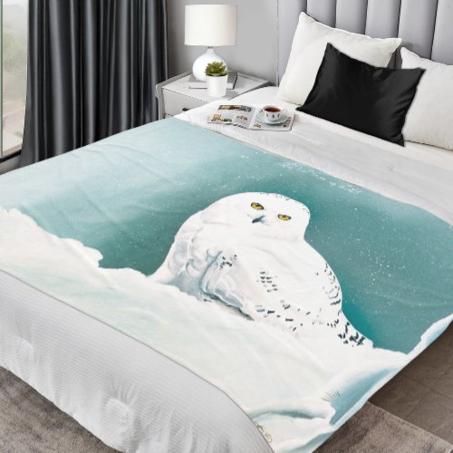 Snowy Owl Arctic Winter Sky Snow Teal Fleece Blanket