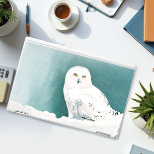 Snowy Owl Arctic Winter Sky Snow Teal HP Laptop Skin