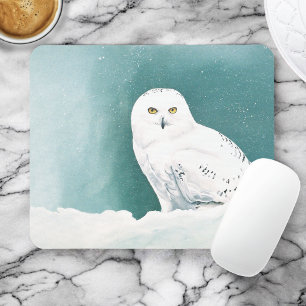 Snowy Owl Arctic Winter Sky Snow Teal Mouse Pad
