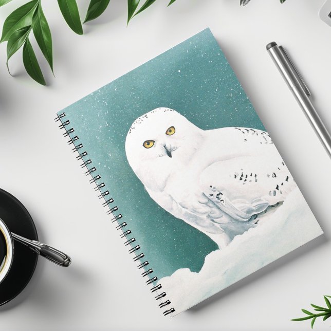 Snowy Owl Arctic Winter Sky Snow Teal Notebook (Creator Uploaded)