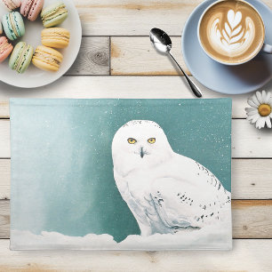 Snowy Owl Arctic Winter Sky Snow Teal Placemat