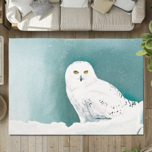 Snowy Owl Arctic Winter Sky Snow Teal Rug