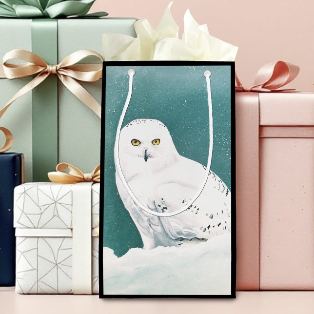 Snowy Owl Arctic Winter Sky Snow Teal Small Gift Bag (Creator Uploaded)