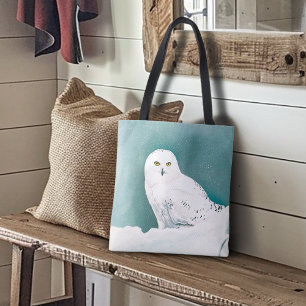 Snowy Owl Arctic Winter Sky Snow Teal Tote Bag