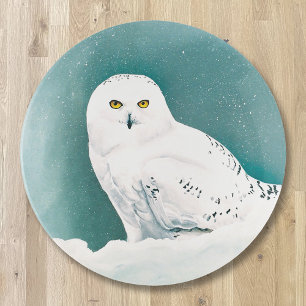 Snowy Owl Arctic Winter Sky Snow Teal Trinket Tray