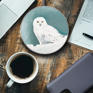 Snowy Owl Arctic Winter Sky Snow Teal Wireless Charger