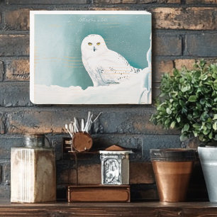 Snowy Owl Arctic Winter Sky Snow Teal Wooden Box Sign