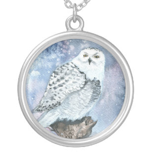 Snowy Owl Art Sterling Pendant Necklace