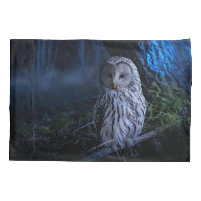 Snowy Owl at Night Pillow Case (Back)