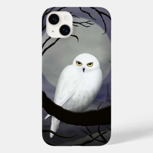 Snowy Owl at Night White Bird On Branch Full Moon Case_Mate iPhone 14 Plus Case
