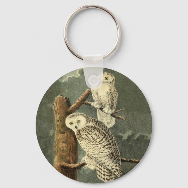Snowy Owl Audubon Bird Artwork Keychain (Front)