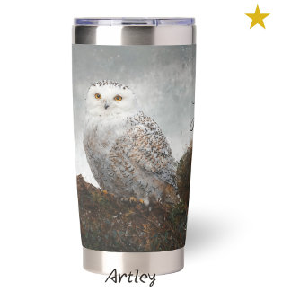 Snowy Owl Bird Painting Custom Name Initials  Insulated Tumbler