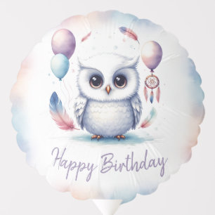 Snowy Owl Birthday Balloon – Woodland Boho Party 