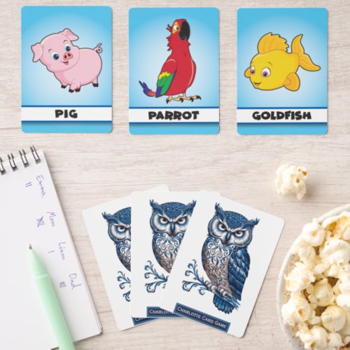 Snowy Owl blue Cute add name kids Match Game Matching Game Cards