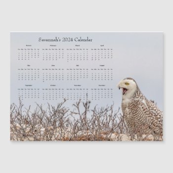 Snowy Owl Customizable Full Year 2024 Calendar by debscreative at Zazzle