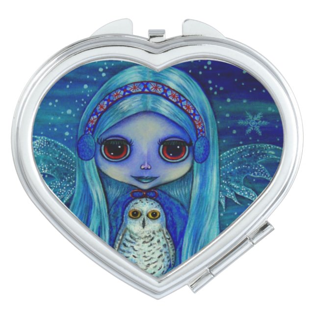 Snowy Owl Fairy Blue Winter Wonderland Mirror For Makeup (Front)