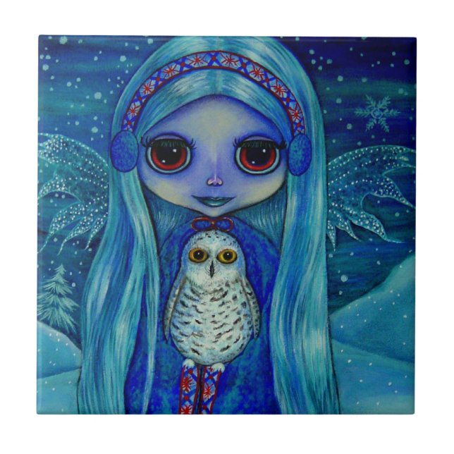 Snowy Owl Fairy Ceramic Tile (Front)