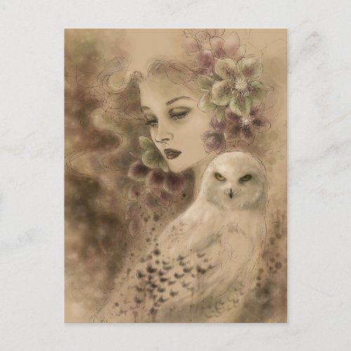 Snowy Owl Fantasy Art Postcard