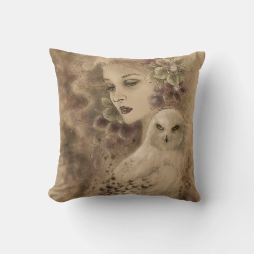 Snowy Owl Fantasy Illustration Pillow