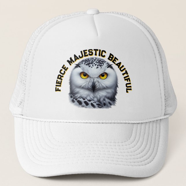 Snowy Owl Fierce Majestic Beautiful Trucker Hat (Front)