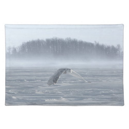 Snowy Owl Flying In Winter Cloth Placemat