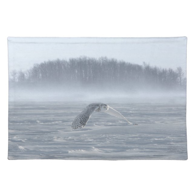 Snowy Owl Flying In Winter Cloth Placemat (Front)