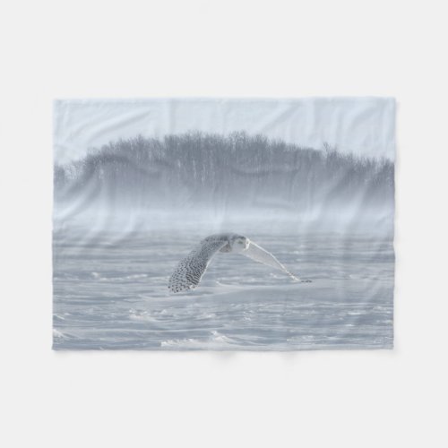 Snowy Owl Flying In Winter Fleece Blanket