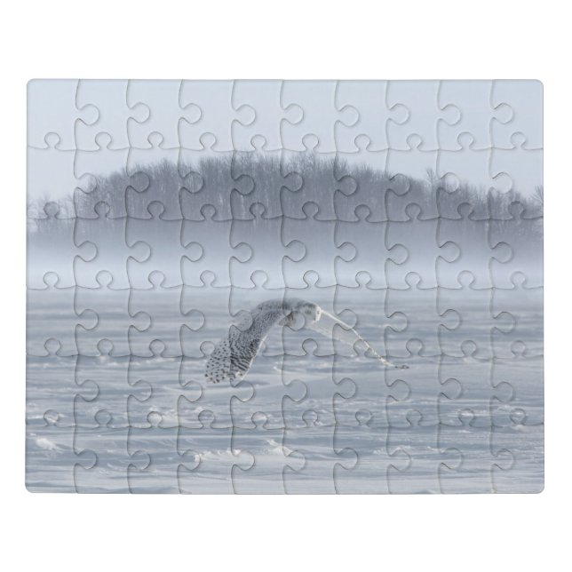 Snowy Owl Flying In Winter Jigsaw Puzzle (Puzzle Horizontal)