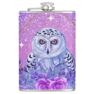Snowy owl goddess art by Renee Lavoie Flask
