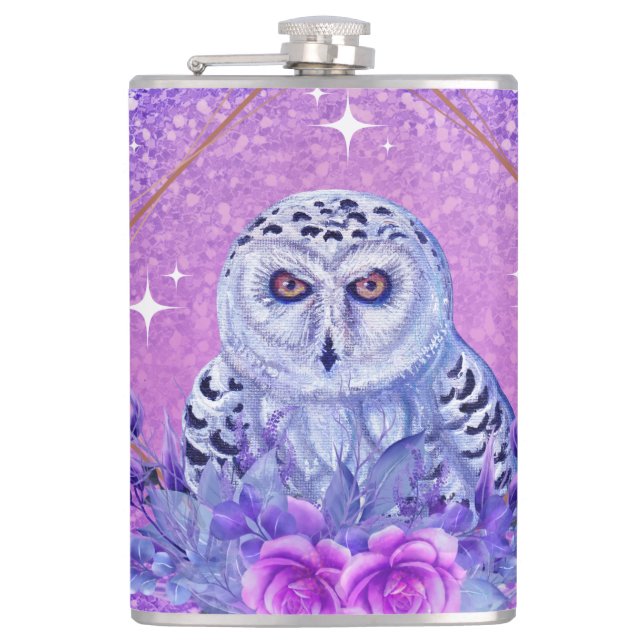 Snowy owl goddess art by Renee Lavoie Flask (Front)