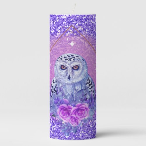 Snowy owl goddess art by Renee Lavoie Pillar Candle