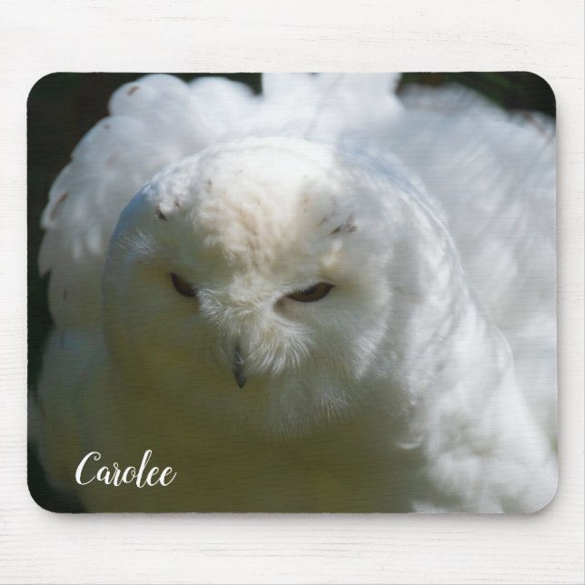 Snowy Owl Goes Floof Bird Lover Custom Name Mouse Pad (Front)