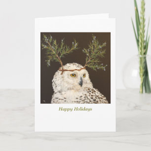 Snowy Owl holiday card on white
