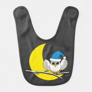 Snowy Owl in a New Moon Winter Night Baby Bib