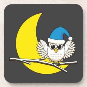 Snowy Owl in a New Moon Winter Night Beverage Coaster