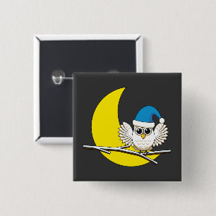 Snowy Owl in a New Moon Winter Night Button