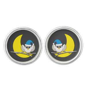 Snowy Owl in a New Moon Winter Night Cufflinks